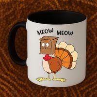 Funny Fake Cat Meow Turkey Thanksgiving Cat Love Fall Y'All Coffee Mug thumb 2