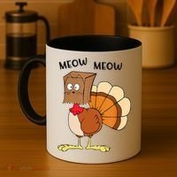 Funny Fake Cat Meow Turkey Thanksgiving Cat Love Fall Y'All Coffee Mug thumb 4