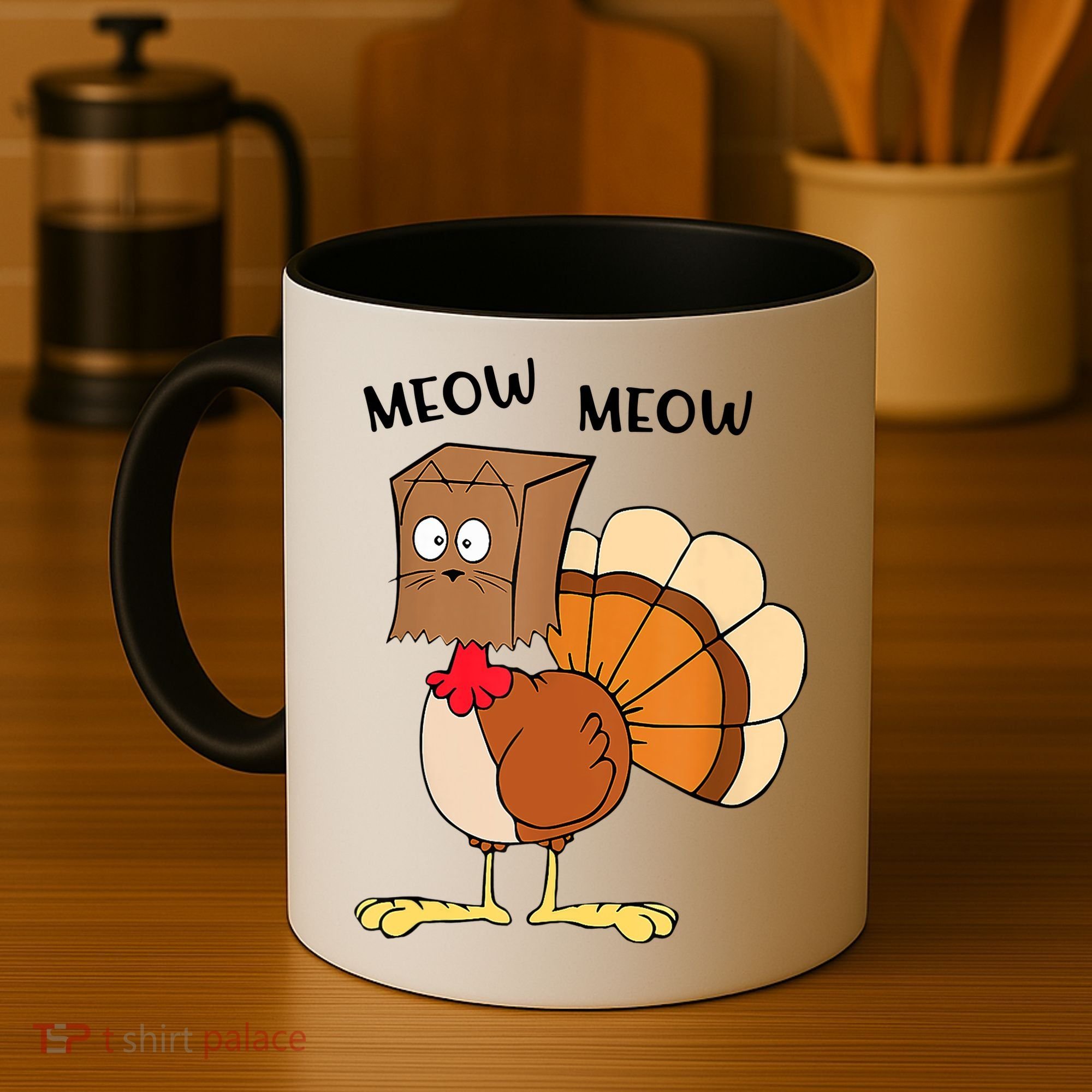 Funny Fake Cat Meow Turkey Thanksgiving Cat Love Fall Y'All Coffee Mug