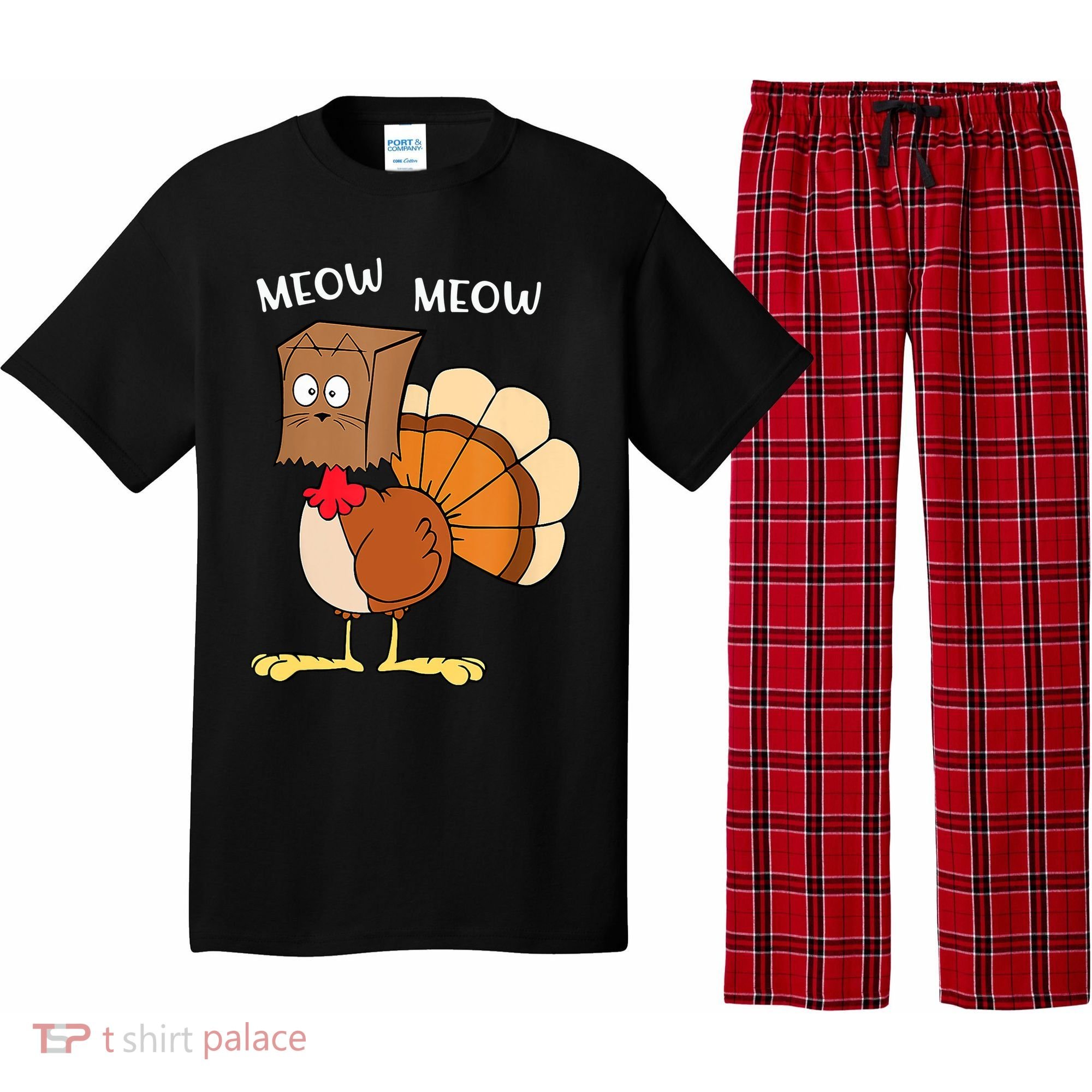 Funny Fake Cat Meow Turkey Thanksgiving Cat Love Fall Y'All Pajama Set