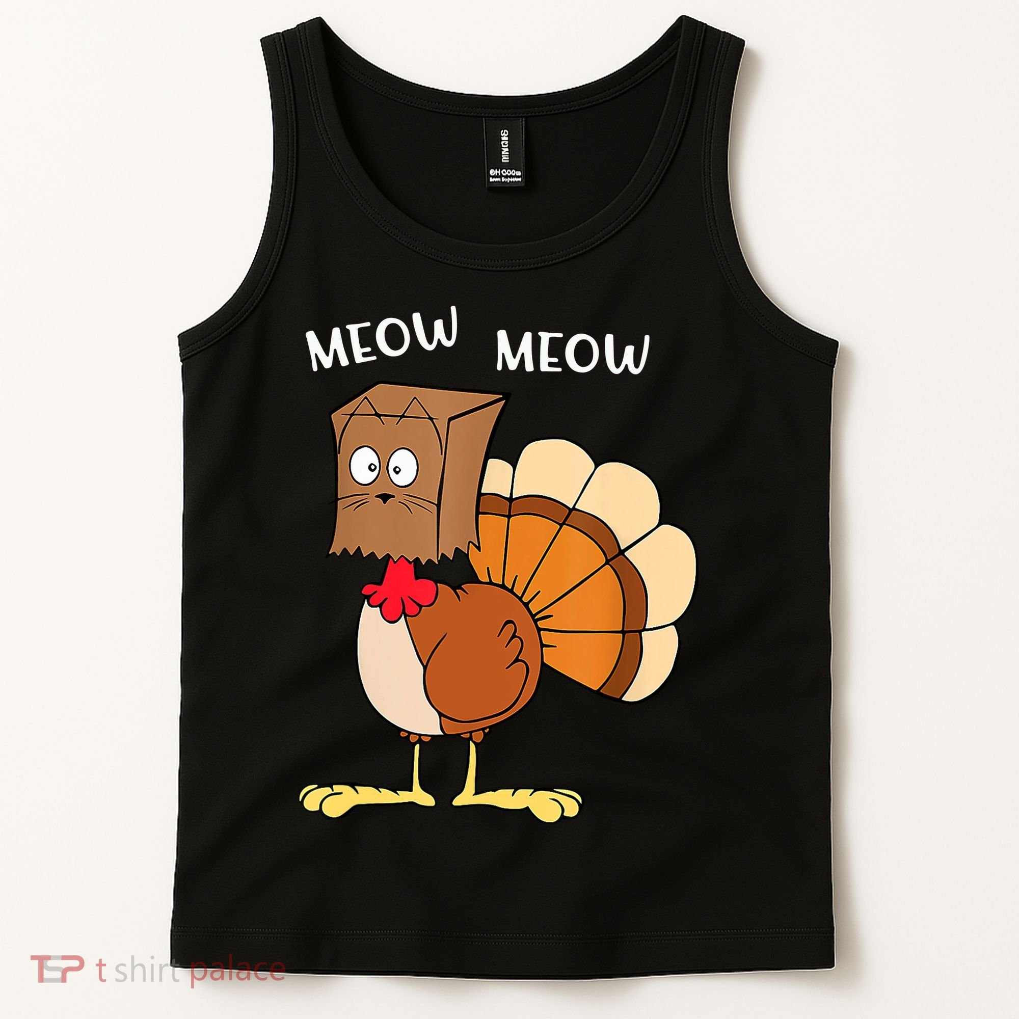 Funny Fake Cat Meow Turkey Thanksgiving Cat Love Fall Y'All Tank Top