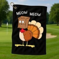 Funny Fake Cat Meow Turkey Thanksgiving Cat Love Fall Y'All Golf Towel thumb 1
