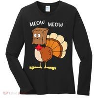 Funny Fake Cat Meow Turkey Thanksgiving Cat Love Fall Y'All Women's Long Sleeve Shirt thumb 0
