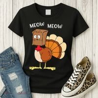 Funny Fake Cat Meow Turkey Thanksgiving Cat Love Fall Y'All Women's T-Shirt thumb 3