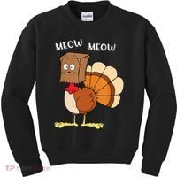 Funny Fake Cat Meow Turkey Thanksgiving Cat Love Fall Y'All Kids Sweatshirt thumb 0
