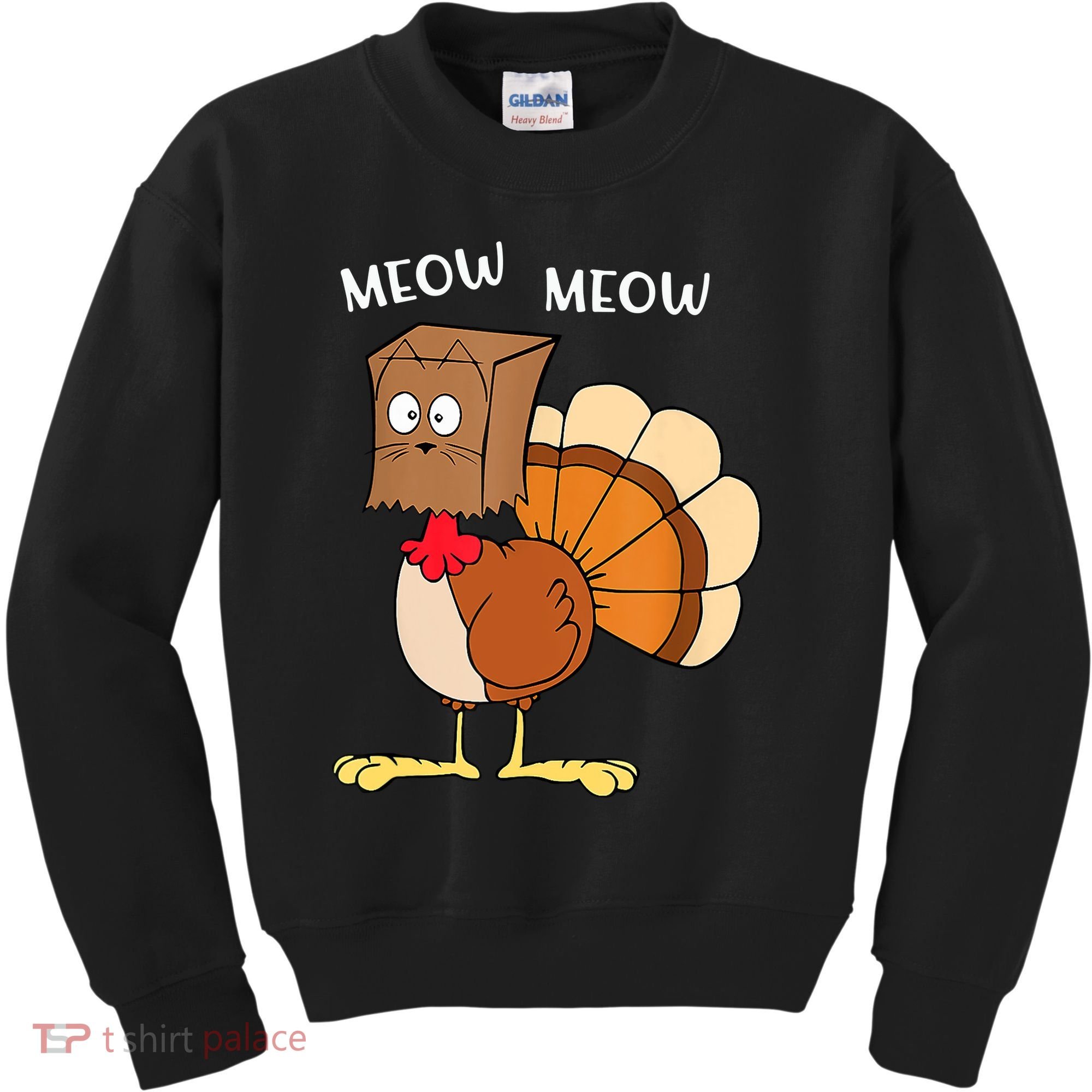 Funny Fake Cat Meow Turkey Thanksgiving Cat Love Fall Y'All Kids Sweatshirt