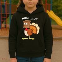 Funny Fake Cat Meow Turkey Thanksgiving Cat Love Fall Y'All Kids Hoodie thumb 3