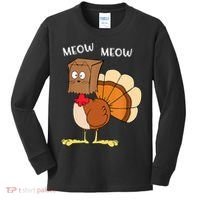 Funny Fake Cat Meow Turkey Thanksgiving Cat Love Fall Y'All Kids Long Sleeve Shirt thumb 0