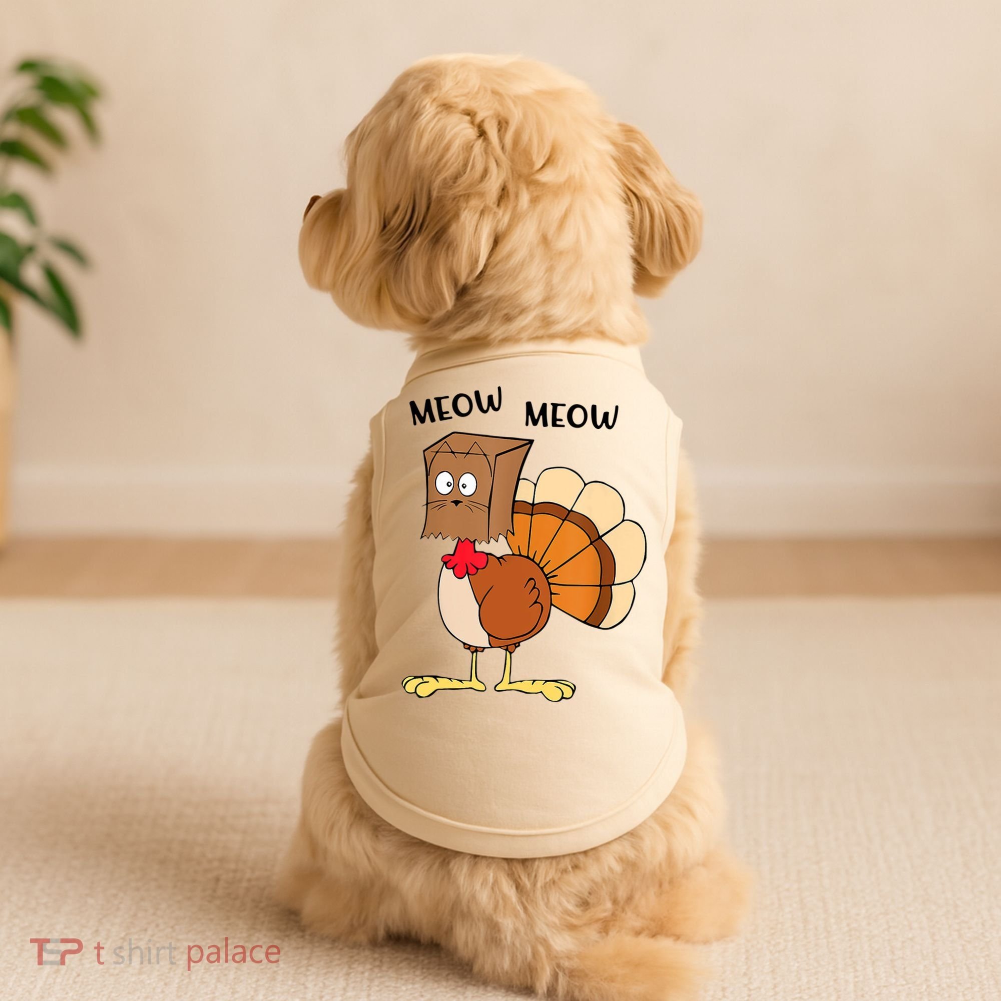 Funny Fake Cat Meow Turkey Thanksgiving Cat Love Fall Y'All Doggie Tank