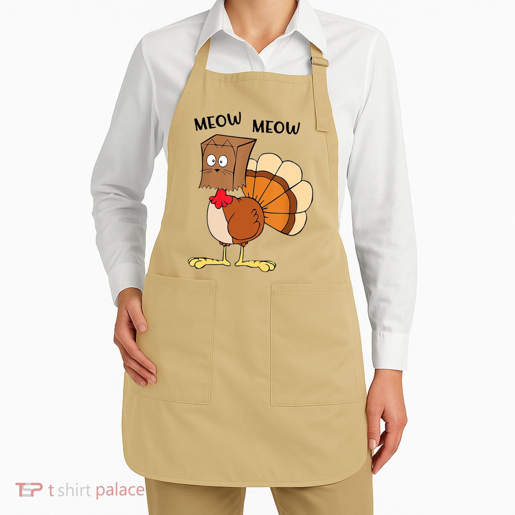 Funny Fake Cat Meow Turkey Thanksgiving Cat Love Fall Y'All Apron