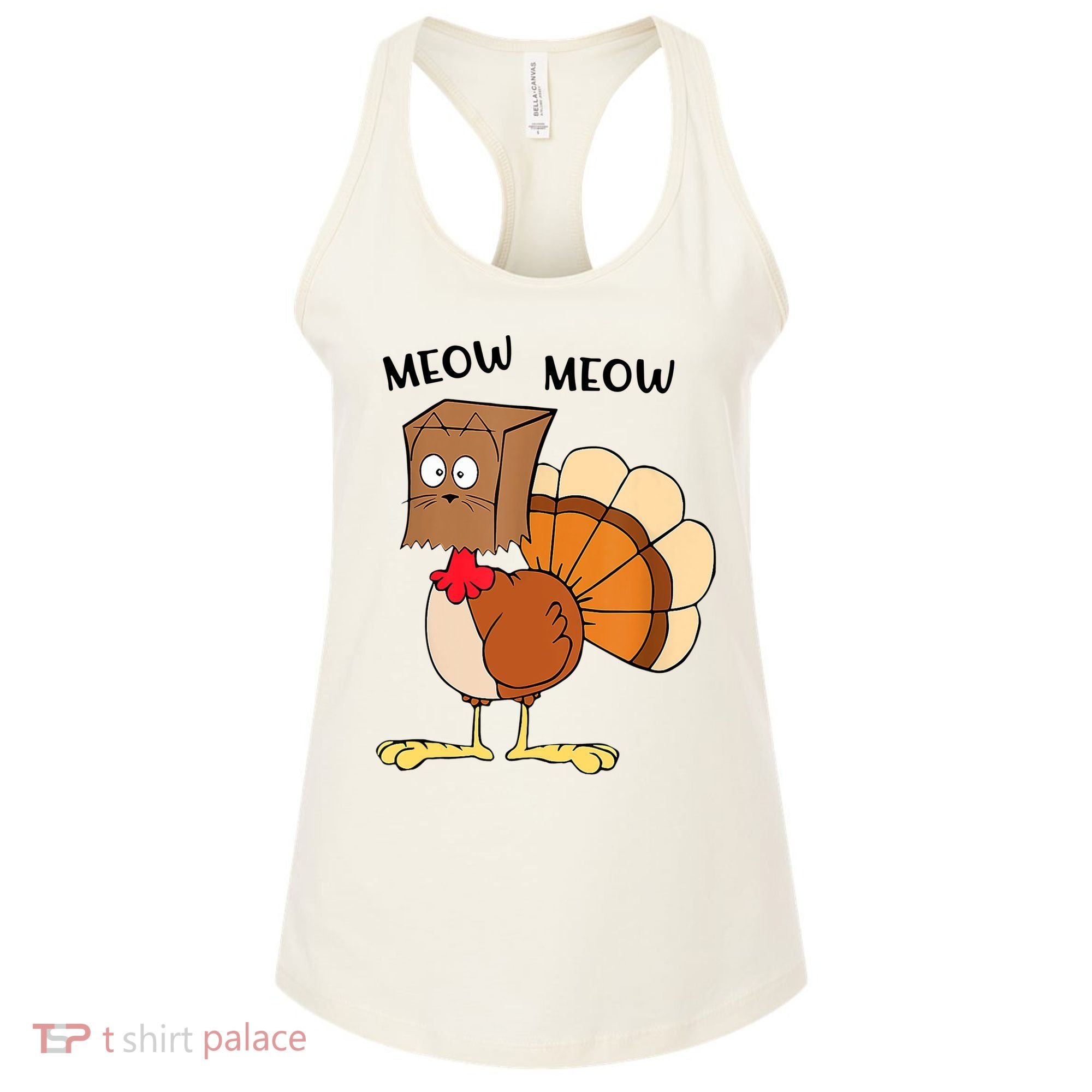 Funny Fake Cat Meow Turkey Thanksgiving Cat Love Fall Y'All Women's Tank Top