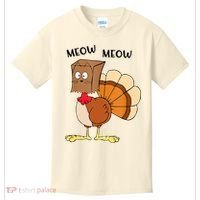 Funny Fake Cat Meow Turkey Thanksgiving Cat Love Fall Y'All Kids T-Shirt thumb 0