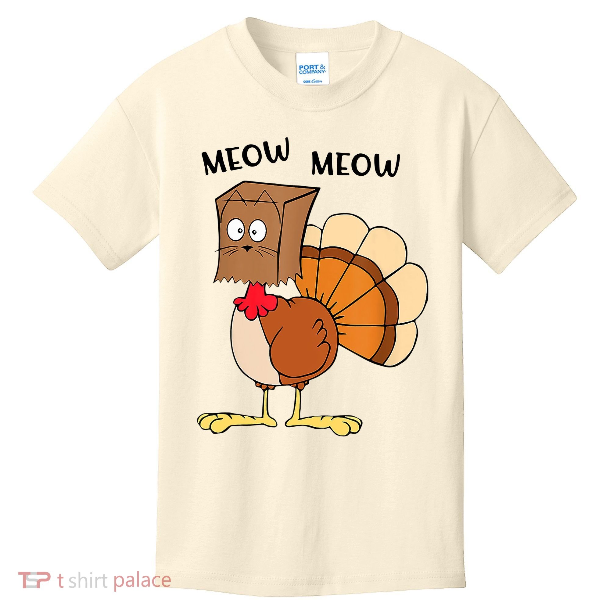 Funny Fake Cat Meow Turkey Thanksgiving Cat Love Fall Y'All Kids T-Shirt