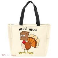 Funny Fake Cat Meow Turkey Thanksgiving Cat Love Fall Y'All Tote Bag thumb 0