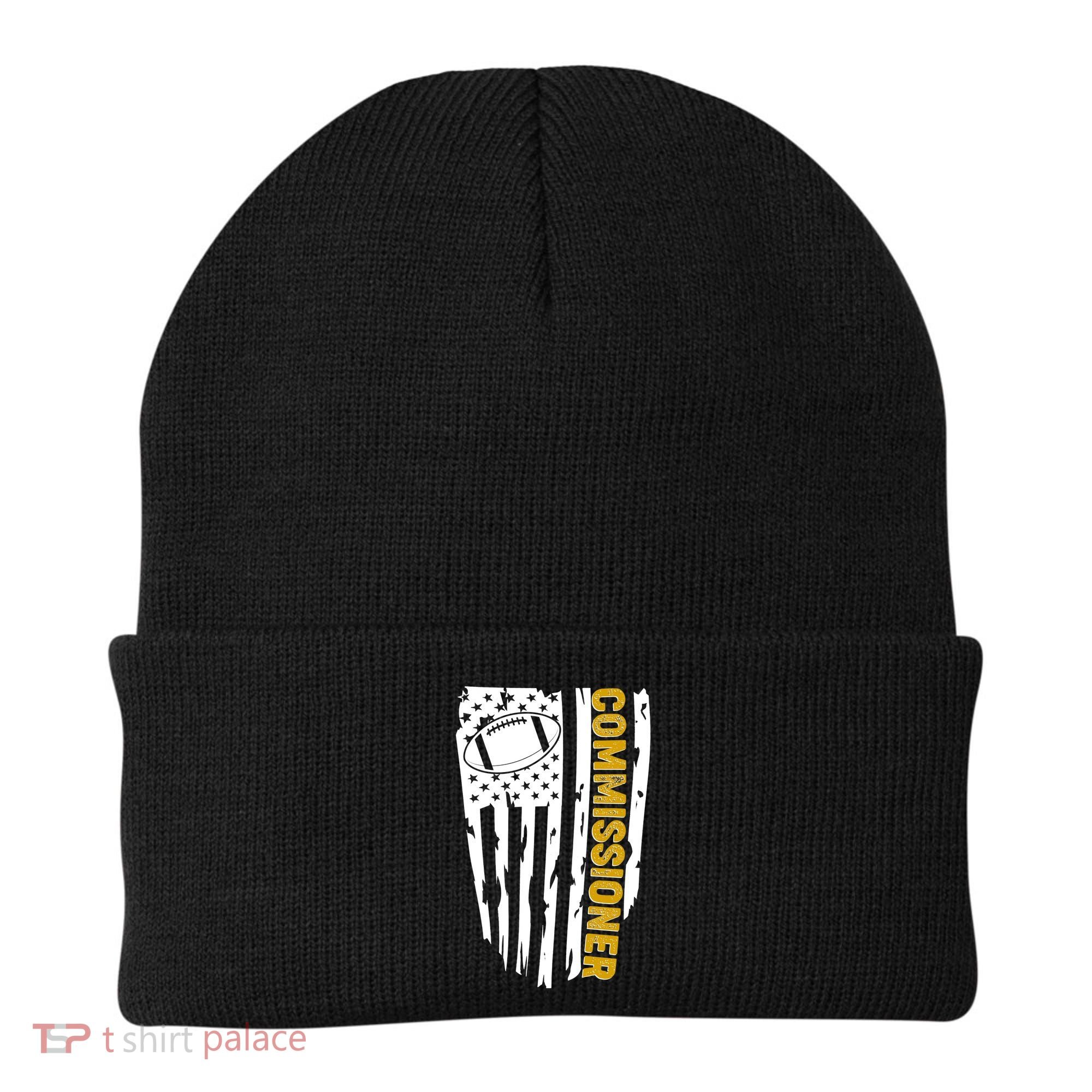 Fantasy Football Commissioner Distressed USA American Flag Beanie