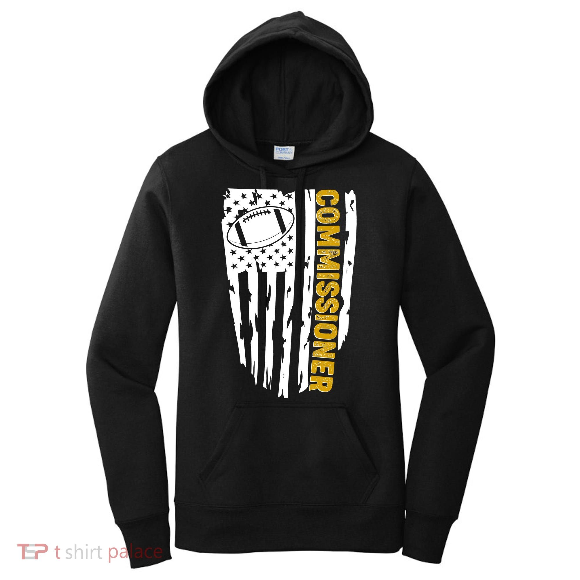 Fantasy Football Commissioner Distressed USA American Flag Women's Hoodie
