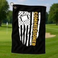 Fantasy Football Commissioner Distressed USA American Flag Golf Towel thumb 1
