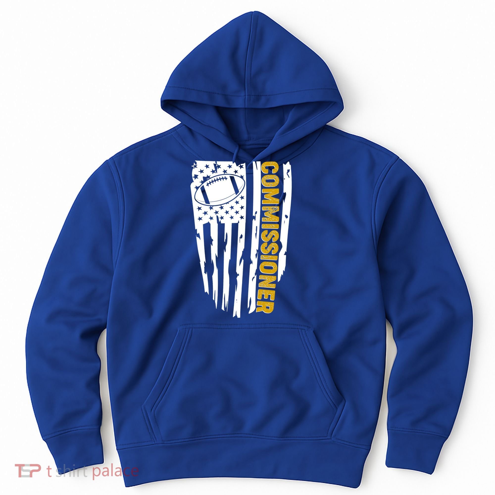 Fantasy Football Commissioner Distressed USA American Flag Hoodie