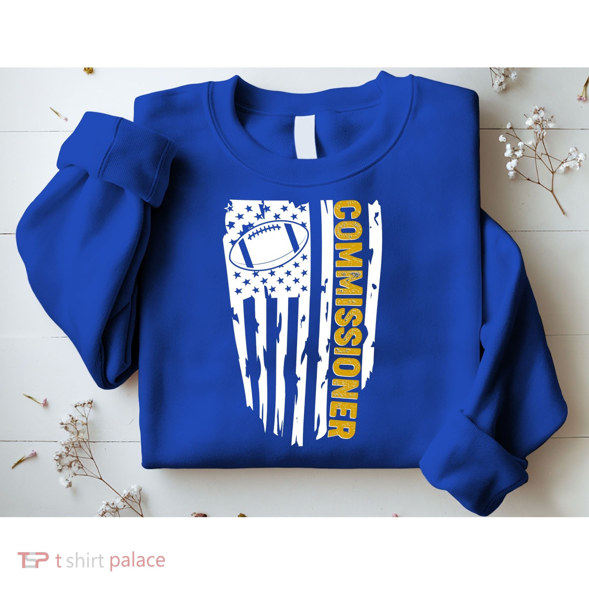 Fantasy Football Commissioner Distressed USA American Flag Sweatshirt