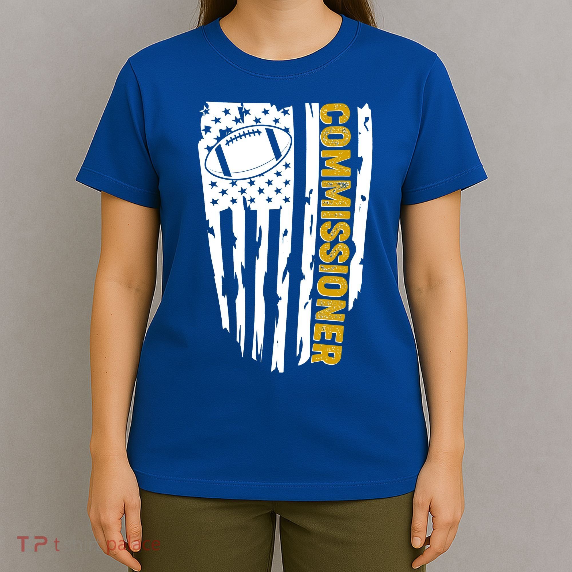 Fantasy Football Commissioner Distressed USA American Flag T-Shirt