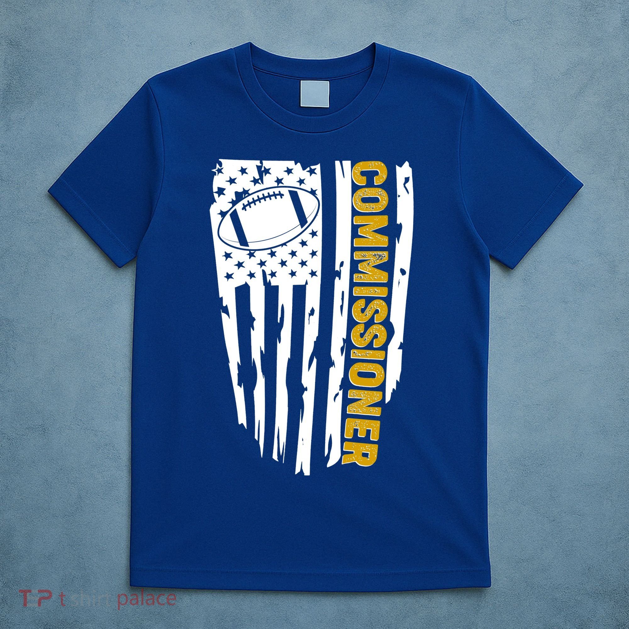 Fantasy Football Commissioner Distressed USA American Flag T-Shirt