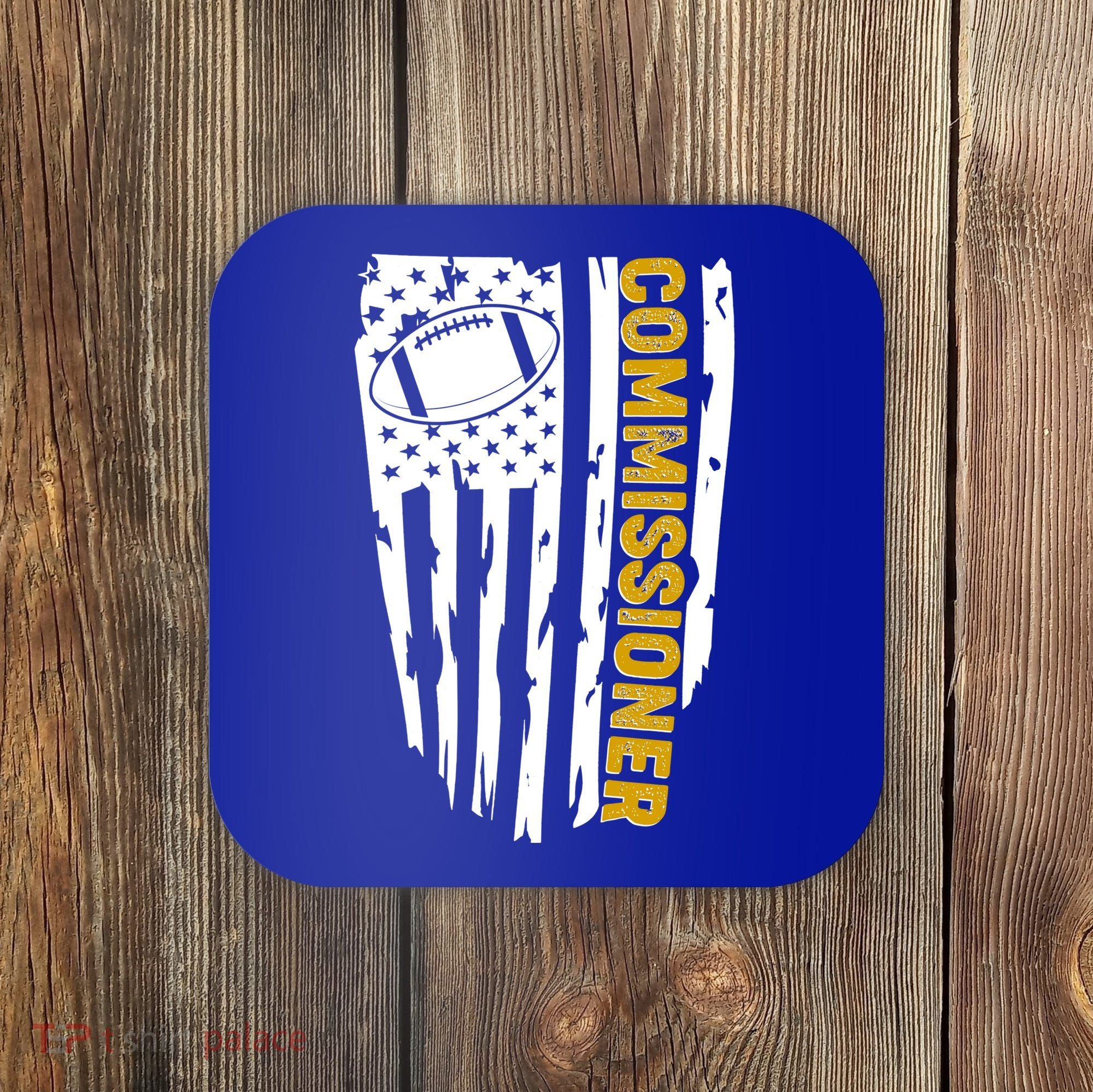 Fantasy Football Commissioner Distressed USA American Flag Coaster