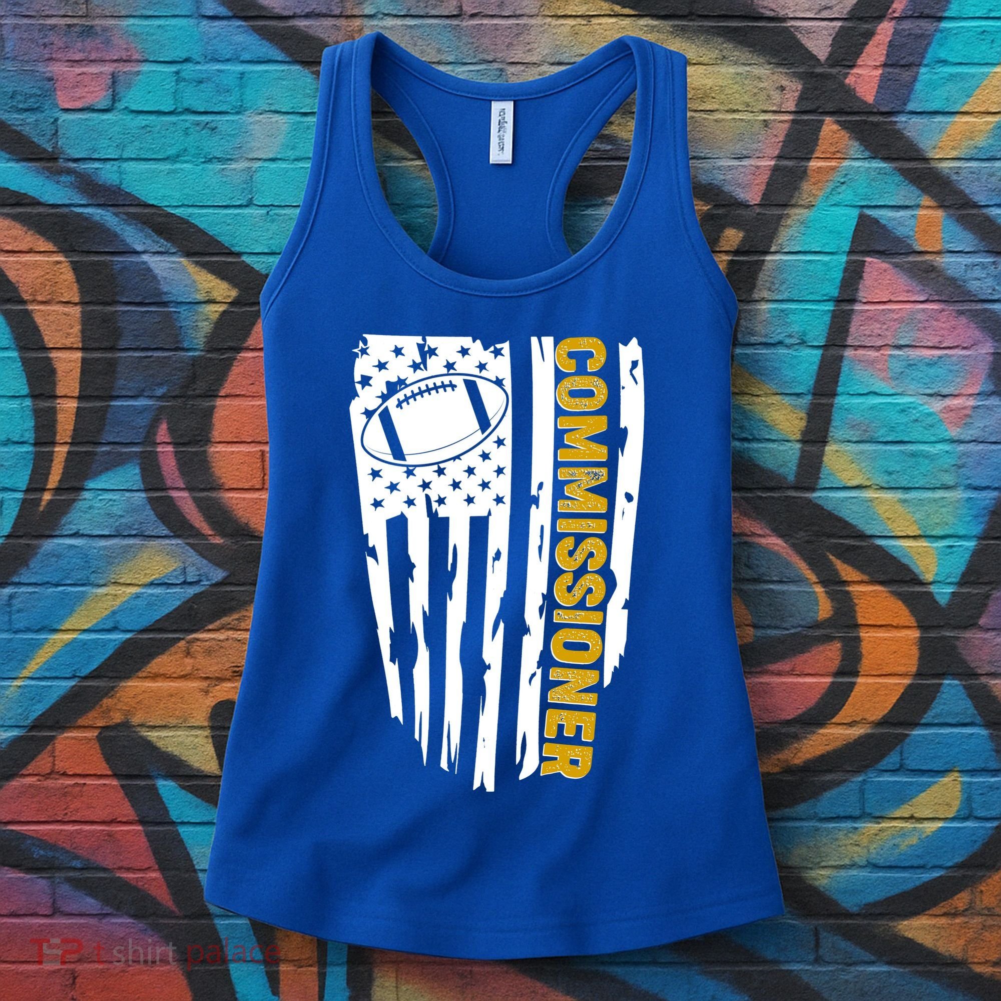 Fantasy Football Commissioner Distressed USA American Flag Women's Tank Top