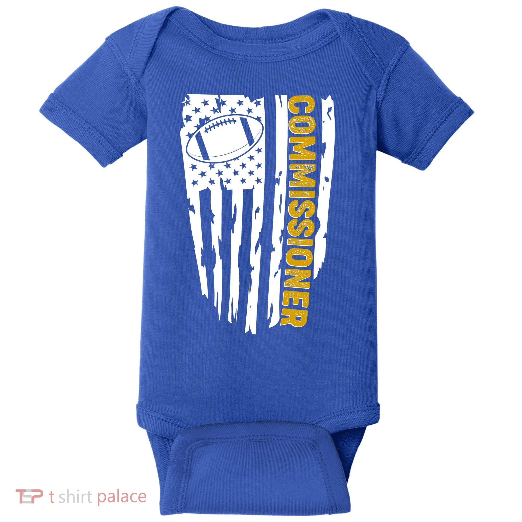 Fantasy Football Commissioner Distressed USA American Flag Baby Bodysuit