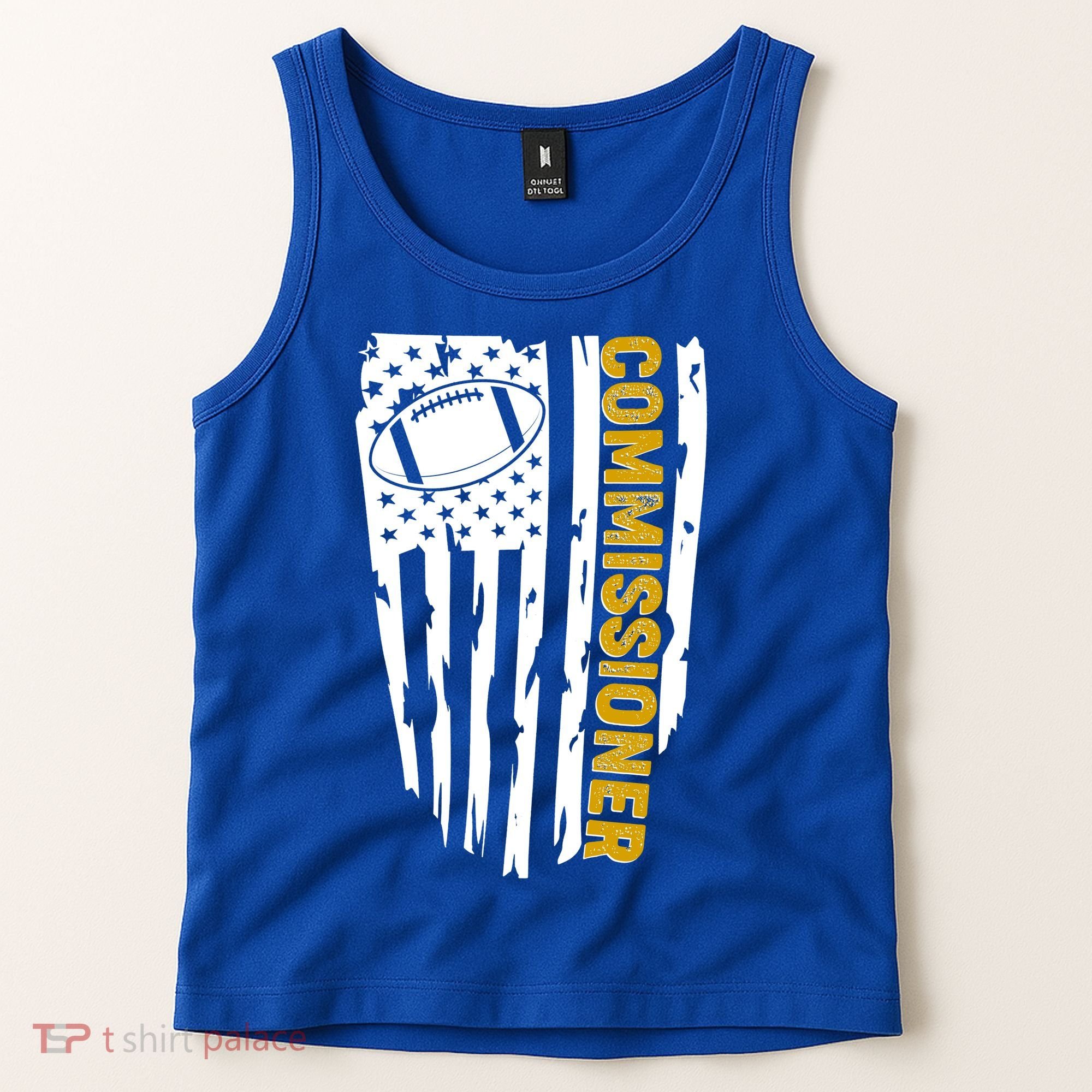 Fantasy Football Commissioner Distressed USA American Flag Tank Top