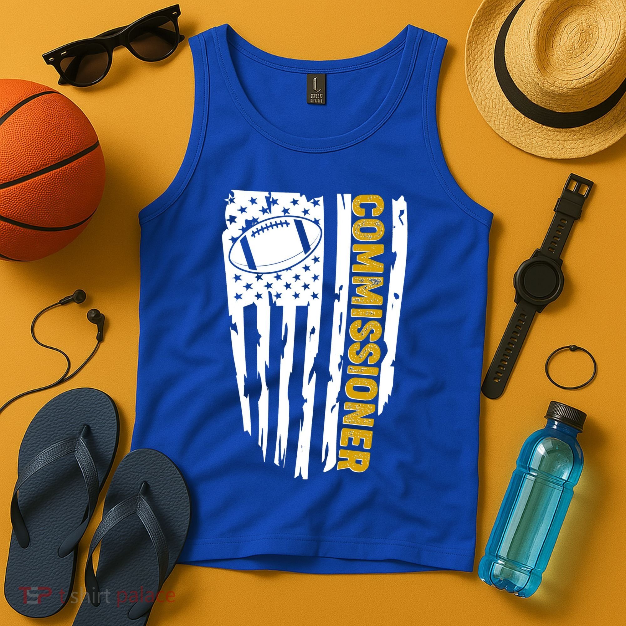 Fantasy Football Commissioner Distressed USA American Flag Tank Top