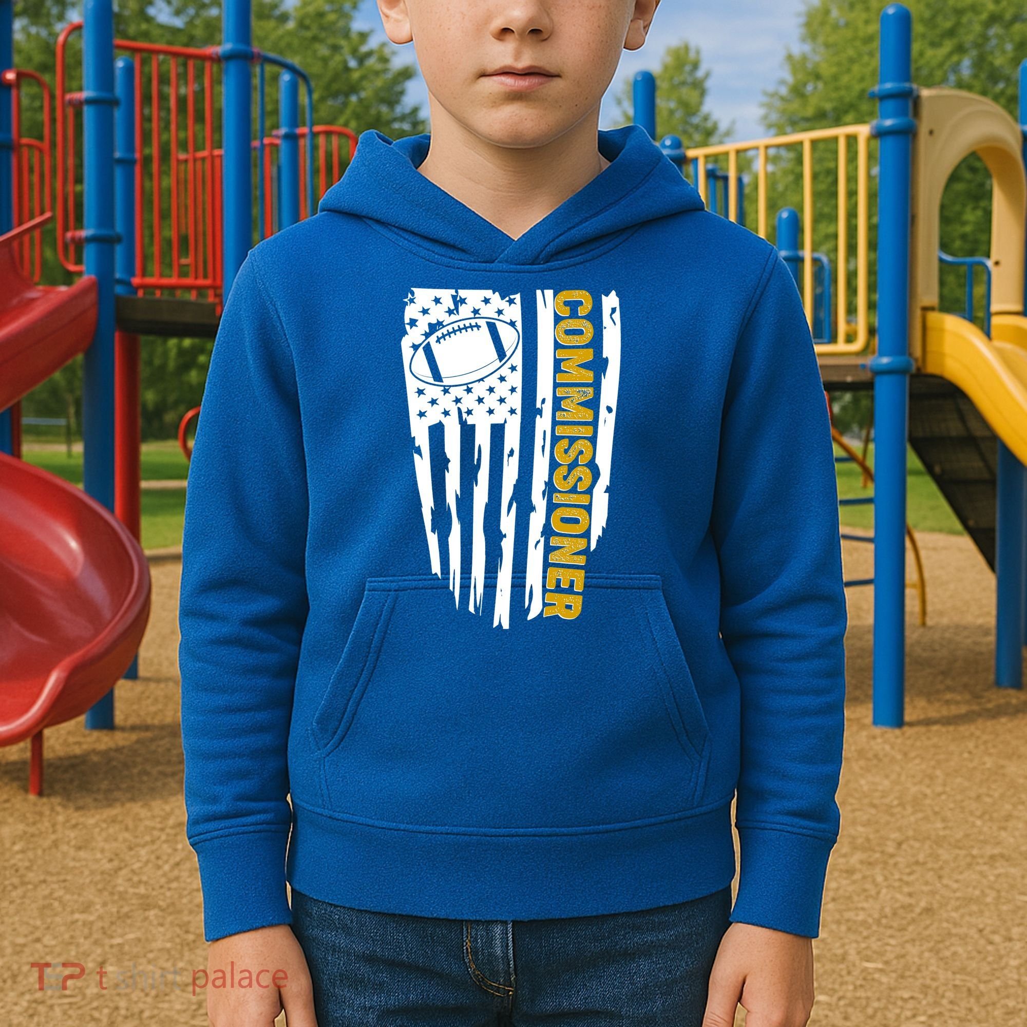 Fantasy Football Commissioner Distressed USA American Flag Kids Hoodie