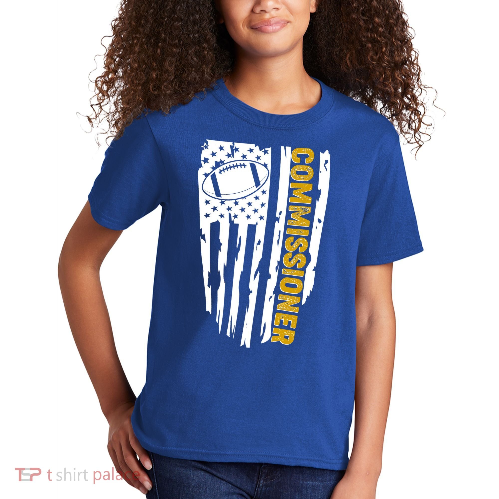 Fantasy Football Commissioner Distressed USA American Flag Kids T-Shirt