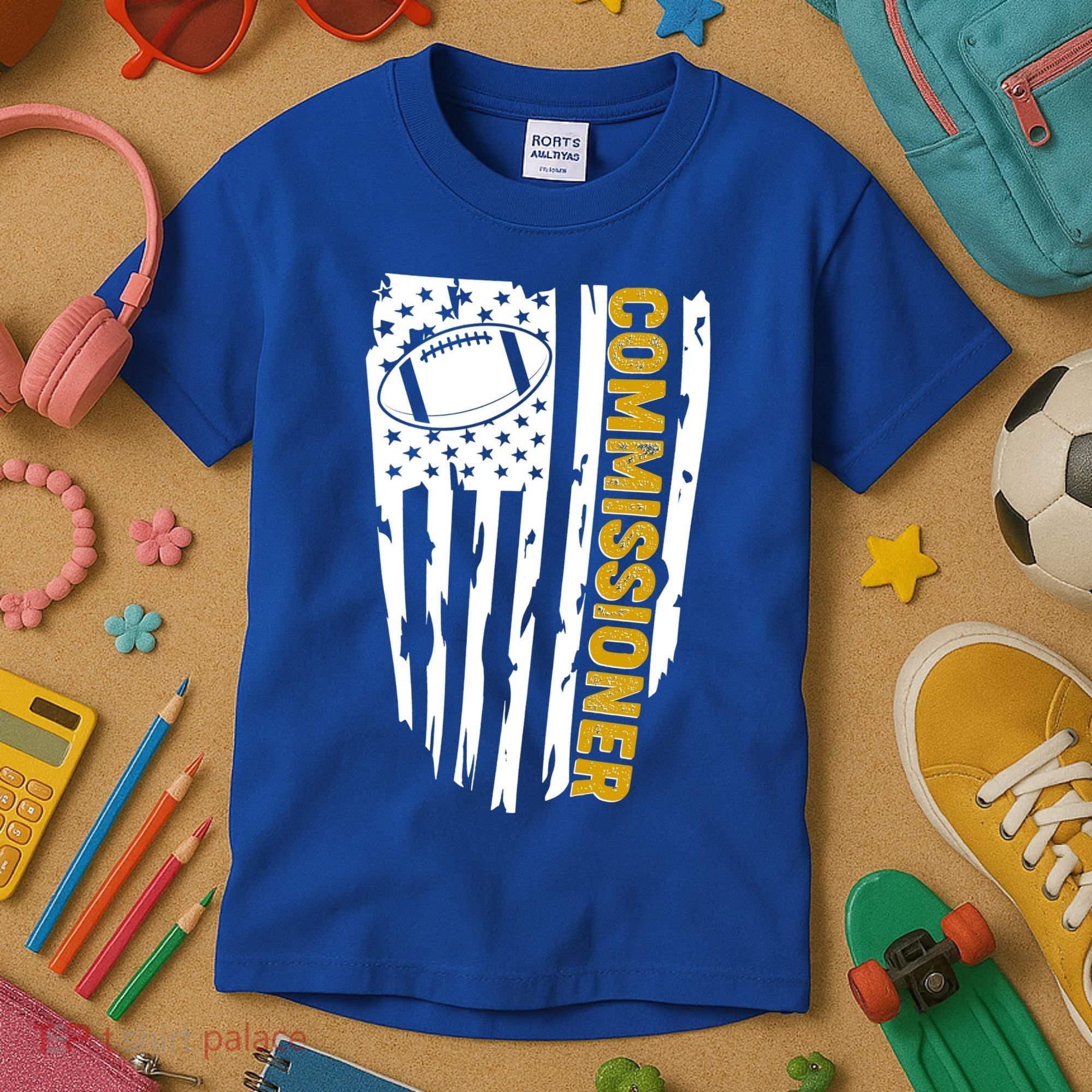 Fantasy Football Commissioner Distressed USA American Flag Kids T-Shirt