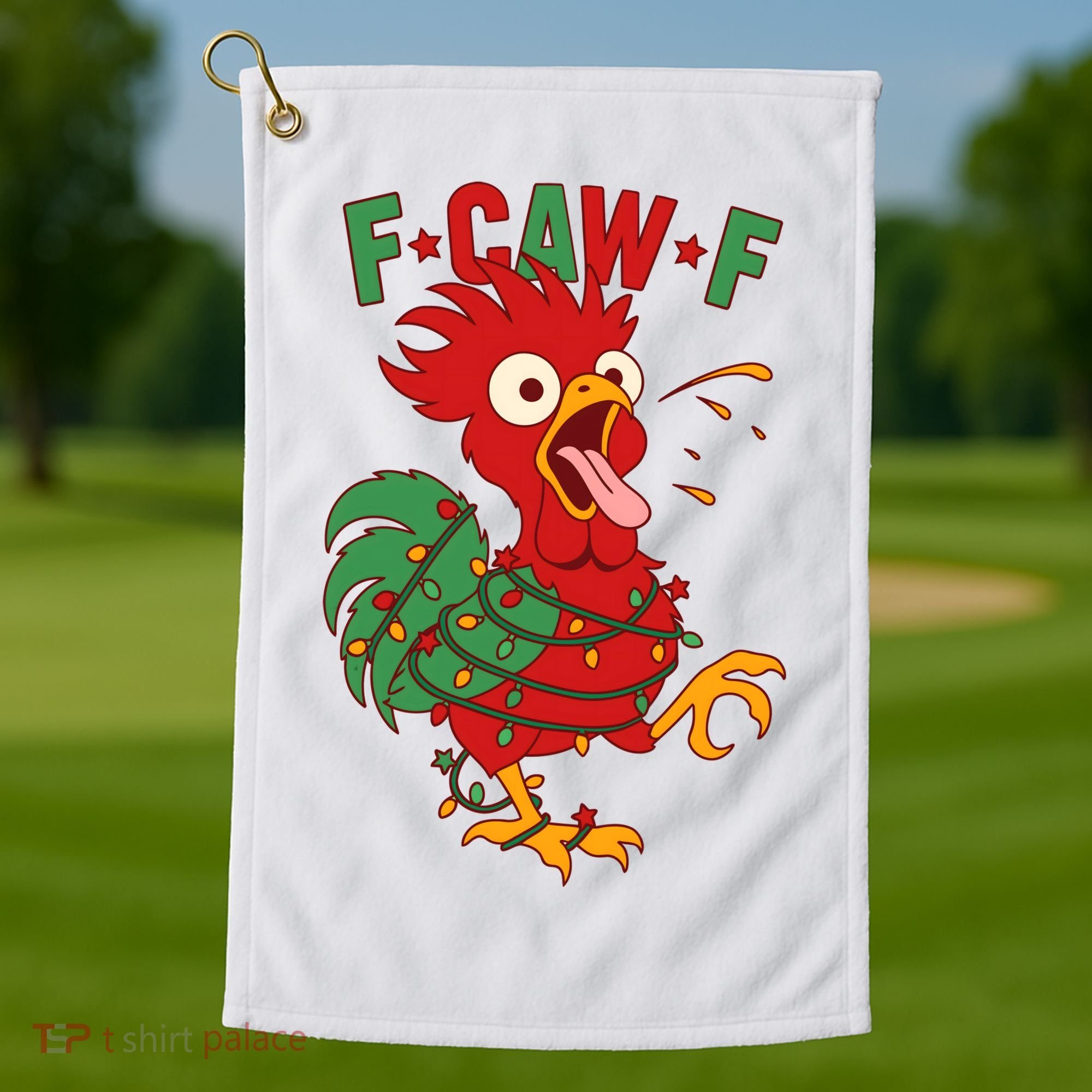 F-CAW-F Funny Christmas Santa Crow Golf Towel