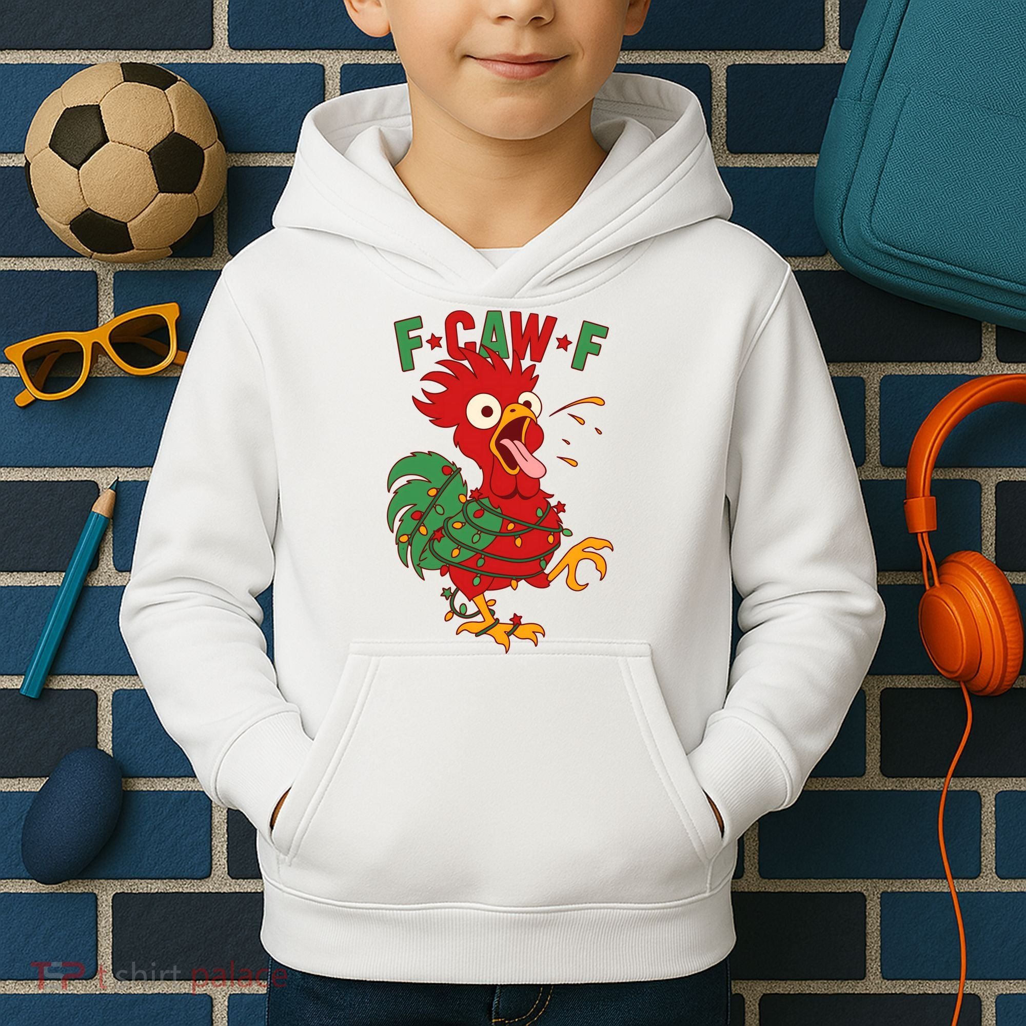F-CAW-F Funny Christmas Santa Crow Kids Hoodie
