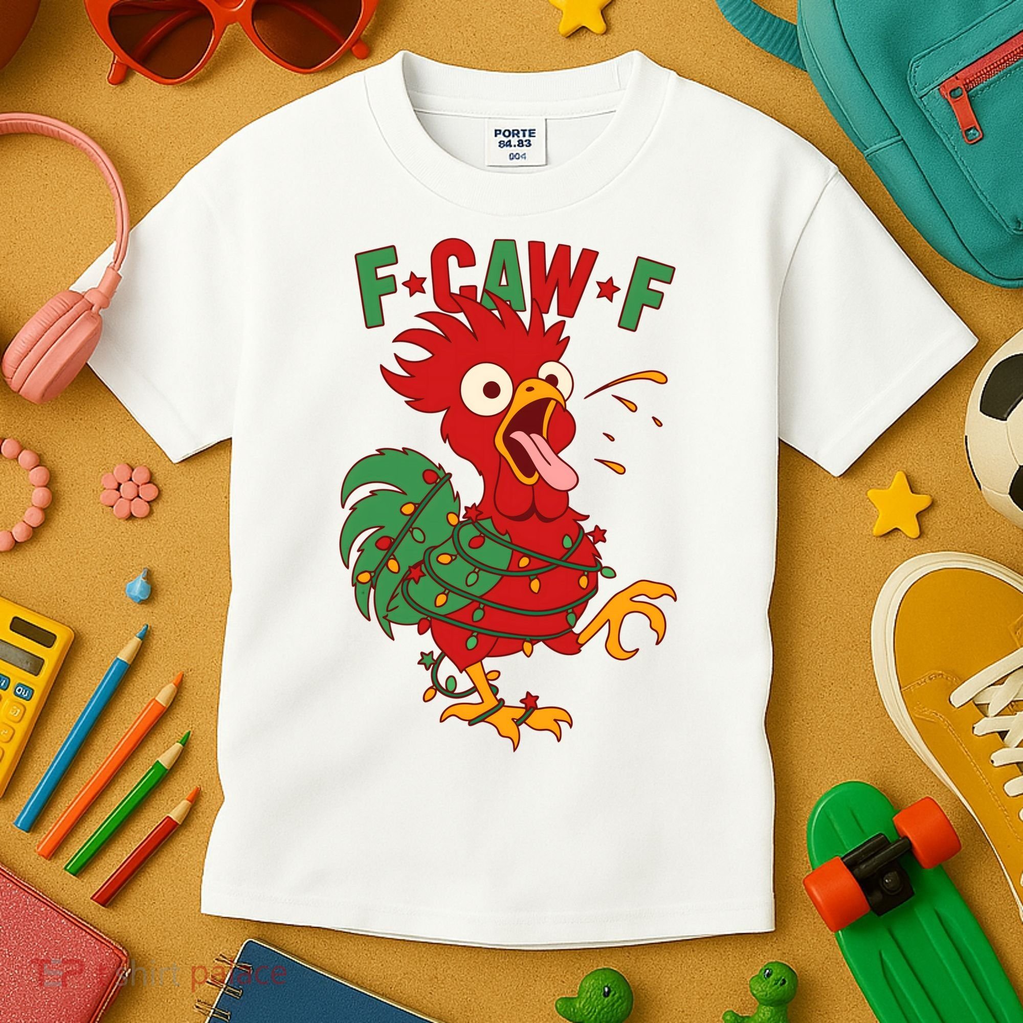 F-CAW-F Funny Christmas Santa Crow Kids T-Shirt