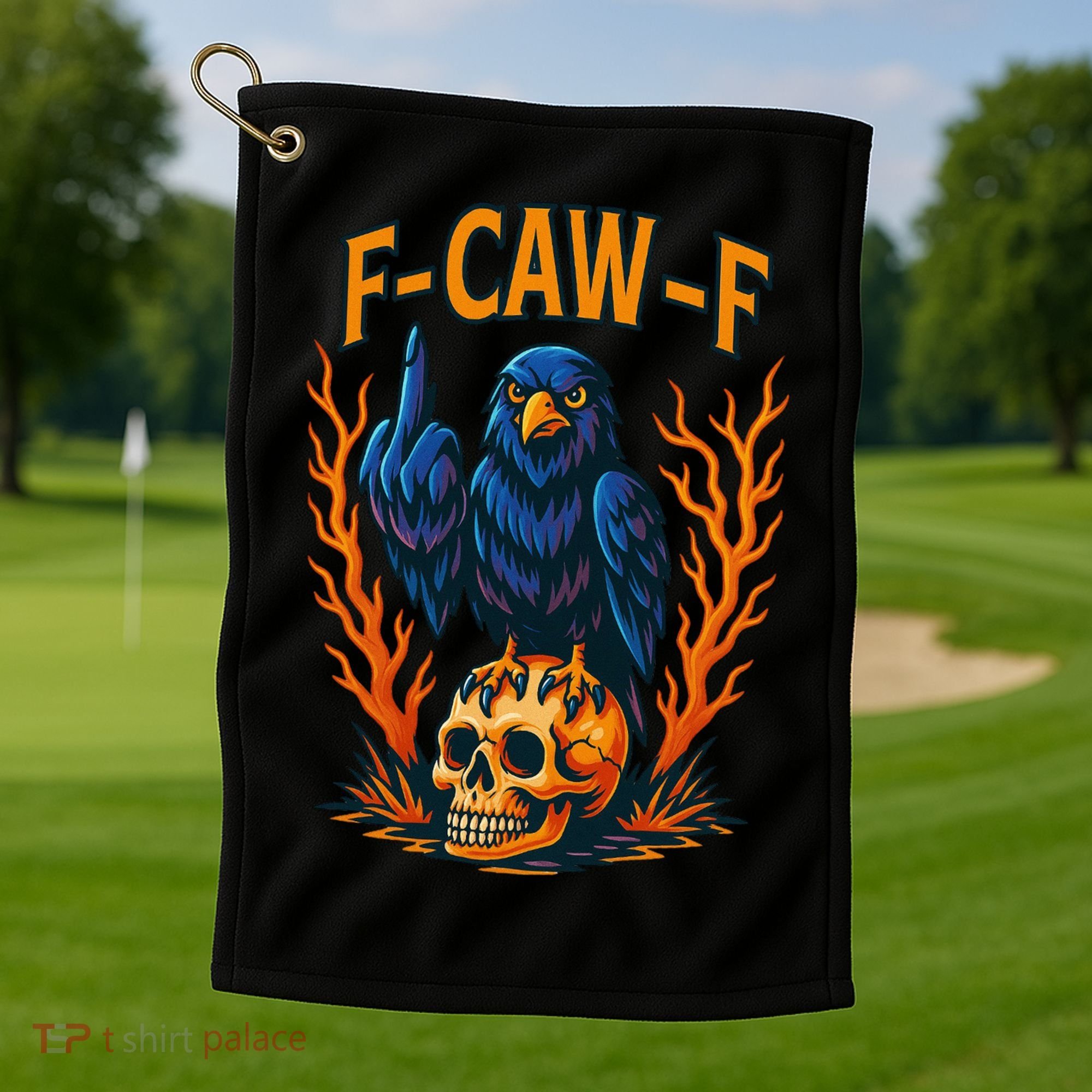 F-Caw-F Funny Crow Skeleton Skull Meme Golf Towel