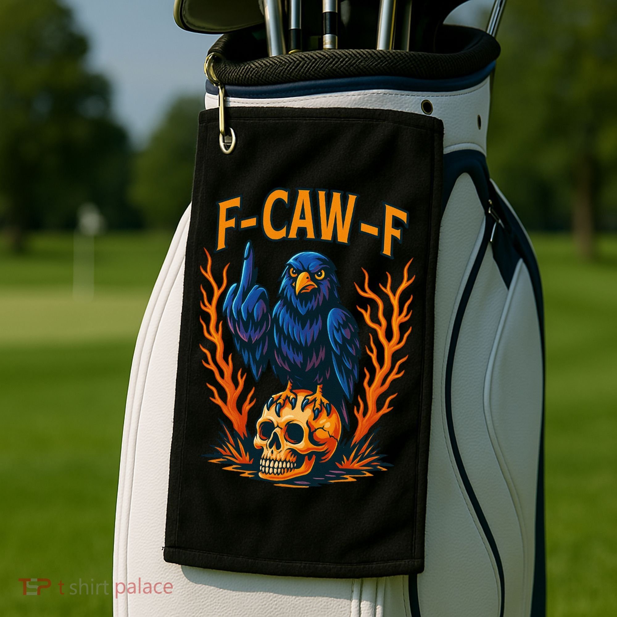 F-Caw-F Funny Crow Skeleton Skull Meme Golf Towel