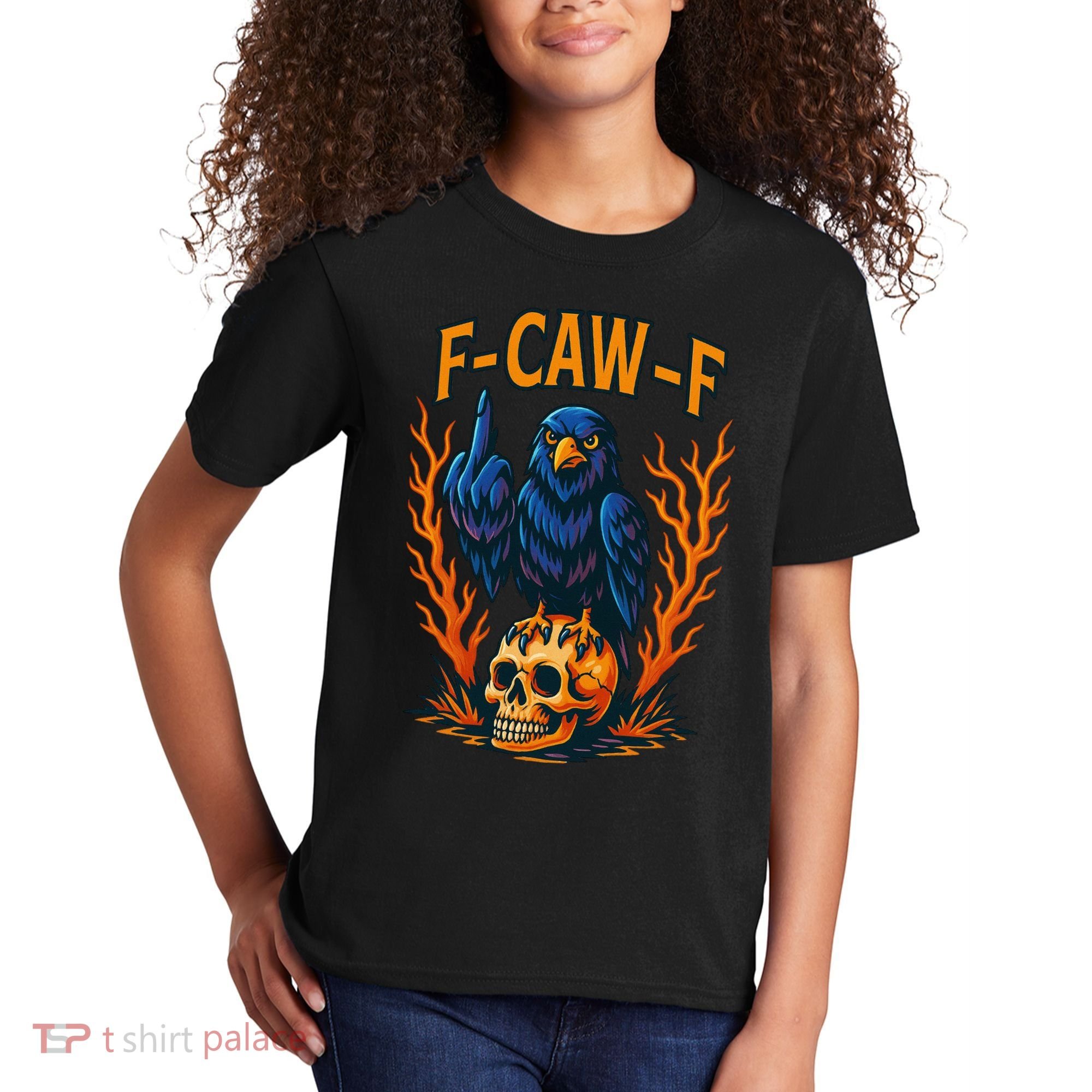 F-Caw-F Funny Crow Skeleton Skull Meme Kids T-Shirt