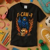 F-Caw-F Funny Crow Skeleton Skull Meme Kids T-Shirt thumb 3