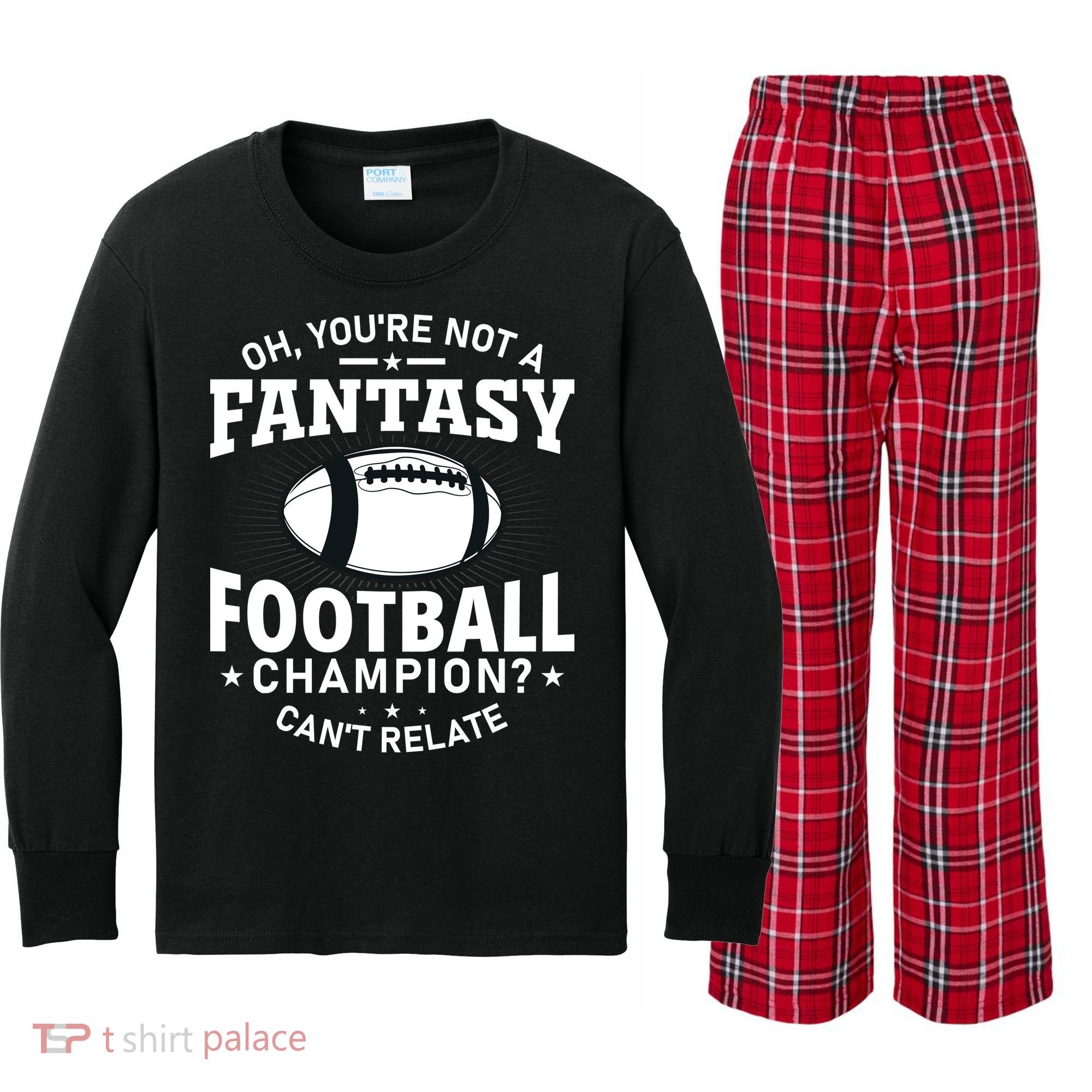 Fantasy Football Champion Slogan Kids Long Sleeve Plaid Pajama Set