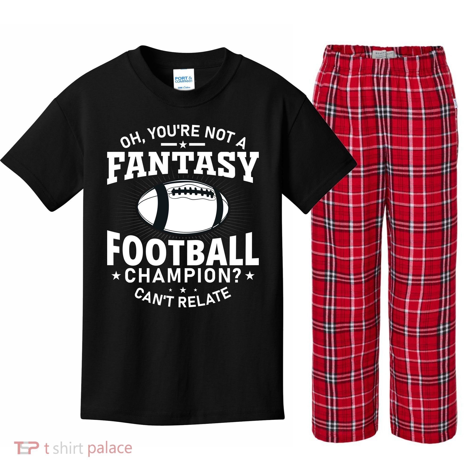 Fantasy Football Champion Slogan Kids Plaid Pajama Set