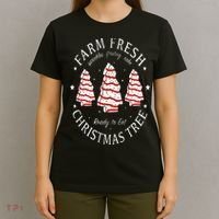 Farm Fresh Christmas Tree Cakes Funny Tree Farm Xmas Pajamas T-Shirt thumb 4