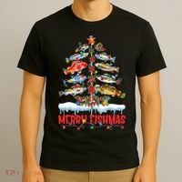 Fish Fishing Christmas Tree Lights Merry Fishmas Fishermen T-Shirt thumb 3