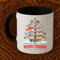 Fish Fishing Christmas Tree Lights Merry Fishmas Fishermen Coffee Mug thumb 2