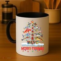 Fish Fishing Christmas Tree Lights Merry Fishmas Fishermen Coffee Mug thumb 4