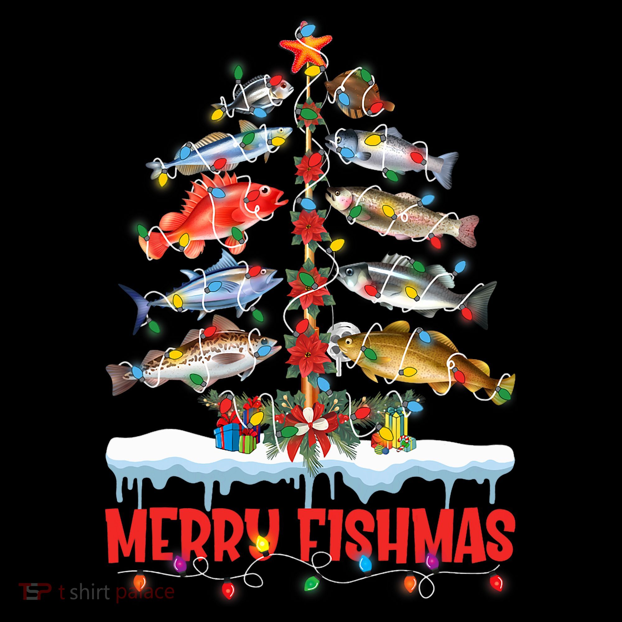 Fish Fishing Christmas Tree Lights Merry Fishmas Fishermen Coffee Mug