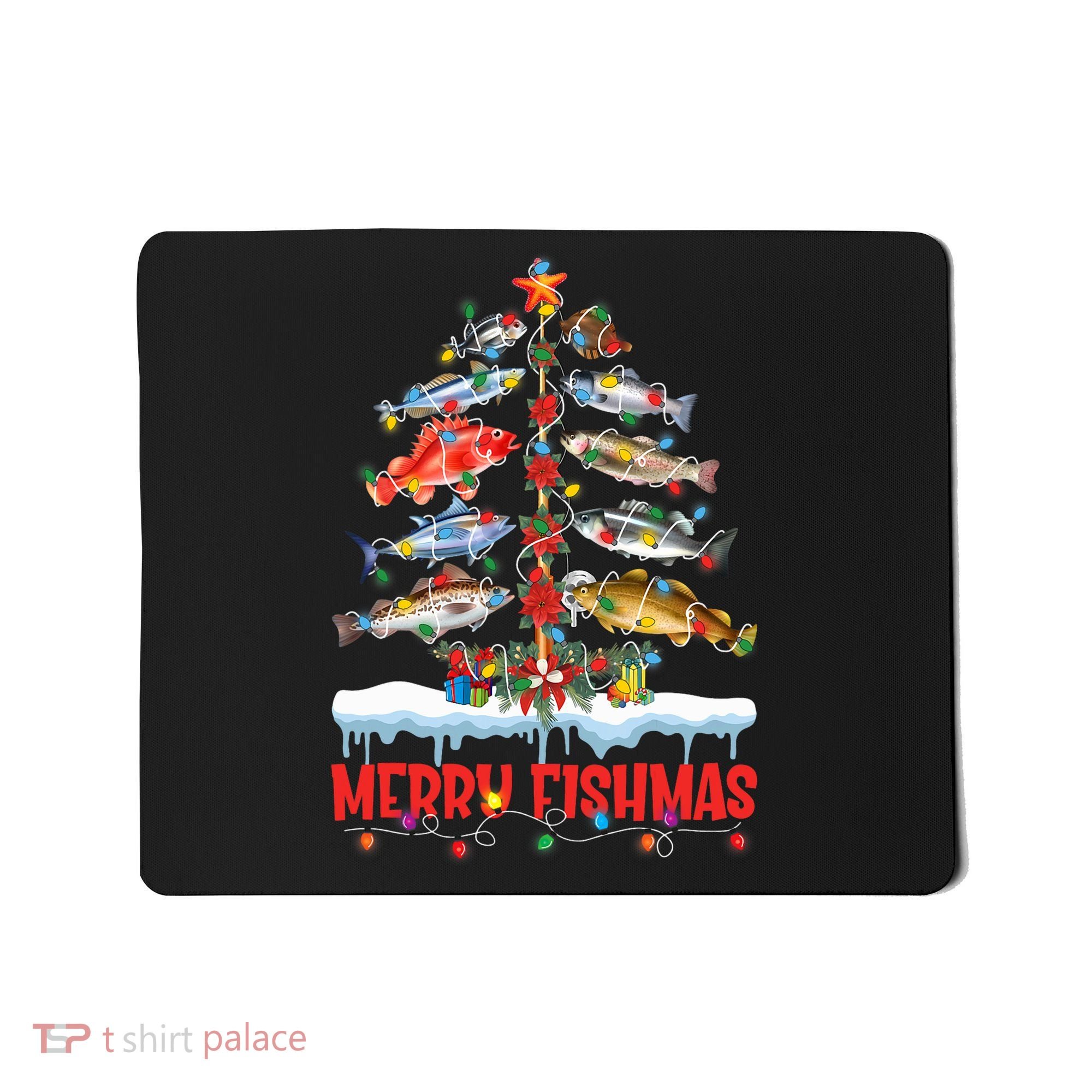 Fish Fishing Christmas Tree Lights Merry Fishmas Fishermen Mousepad