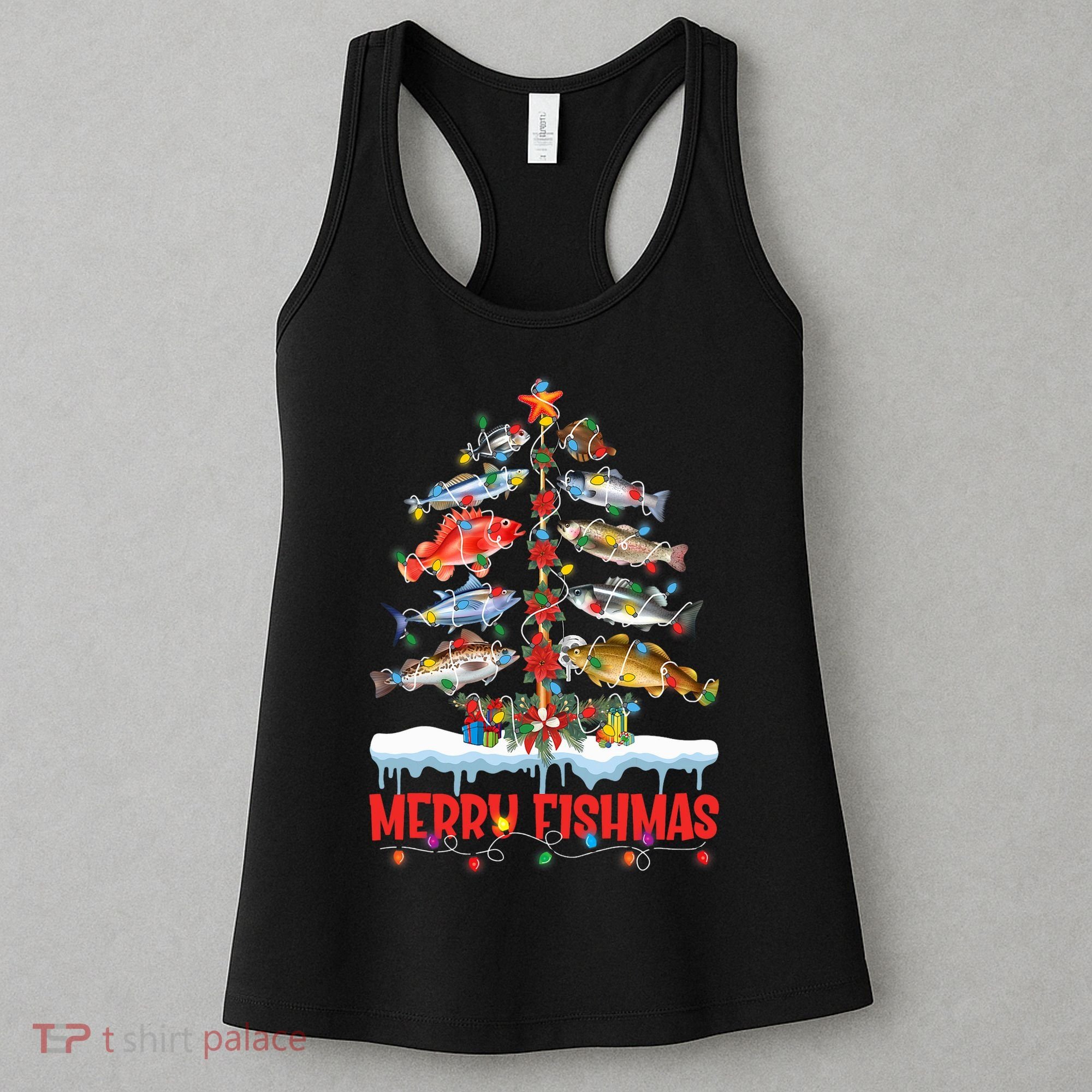 Fish Fishing Christmas Tree Lights Merry Fishmas Fishermen Women's Tank Top