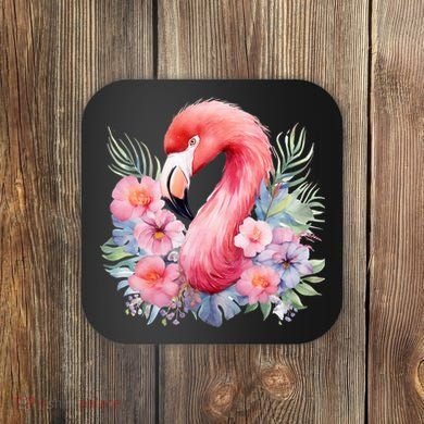 Floral Flamingo Cute Tropical Coaster